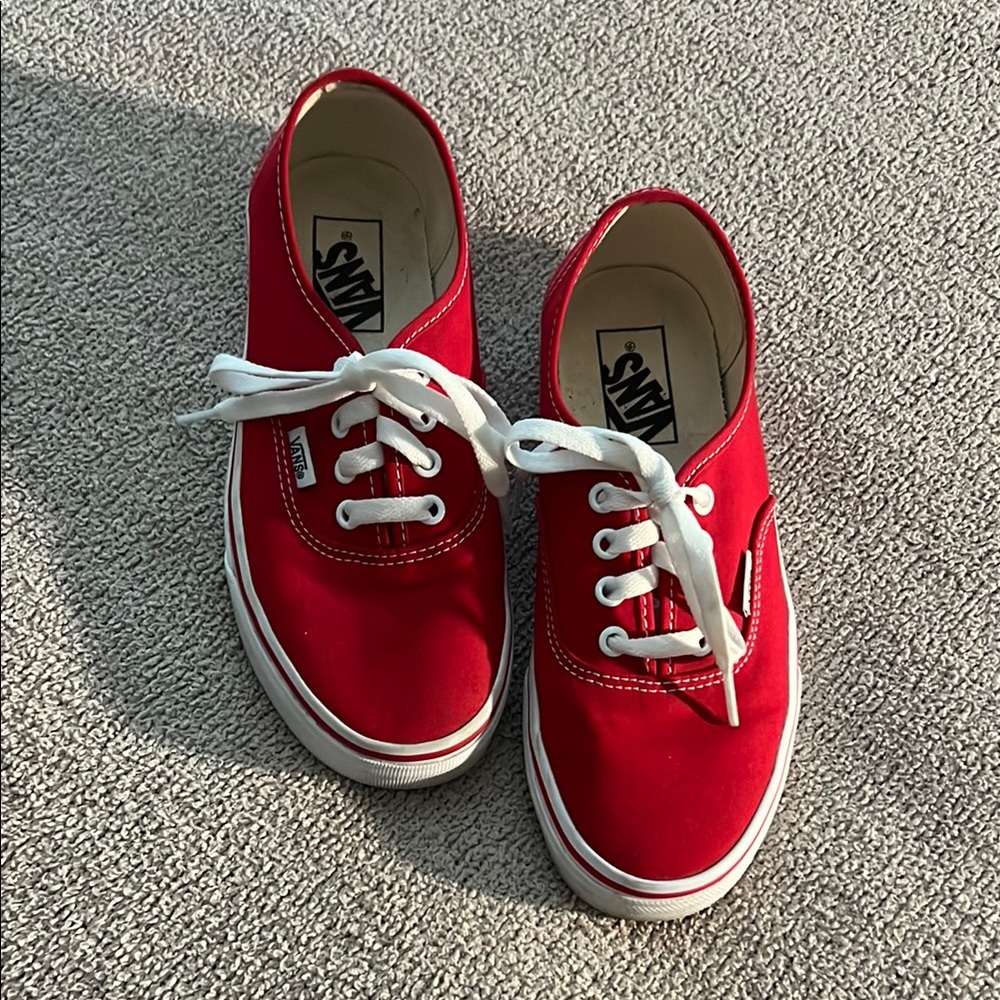 VANS - Red and White Authentic Canvas Sneakers - Size 7.0 Women’s / 5.5 Men’s